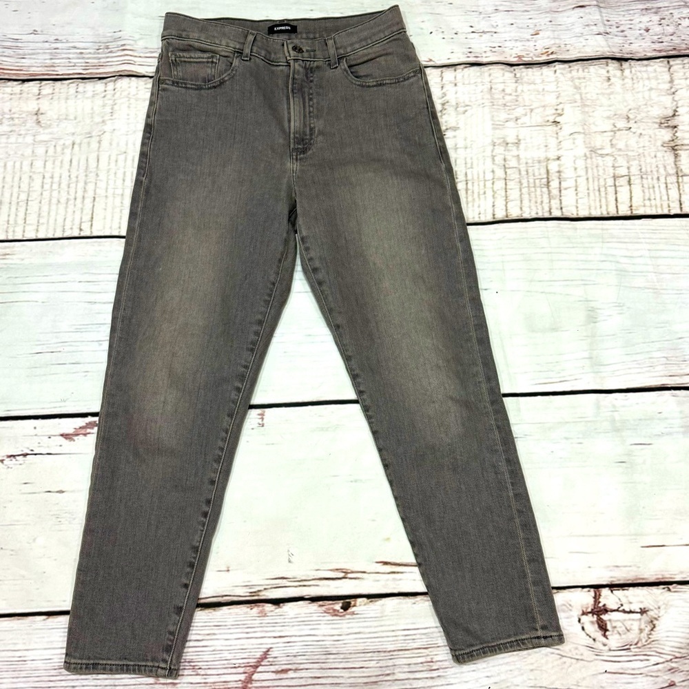 EXPRESS TAPERED ANKLE HIGH RISE women’s JEANS in grey size 4R Mom Jeans EUC
